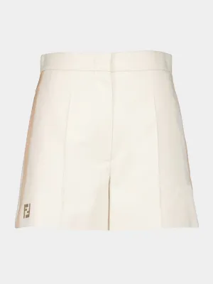 Beige Cotton High-Waisted Shorts