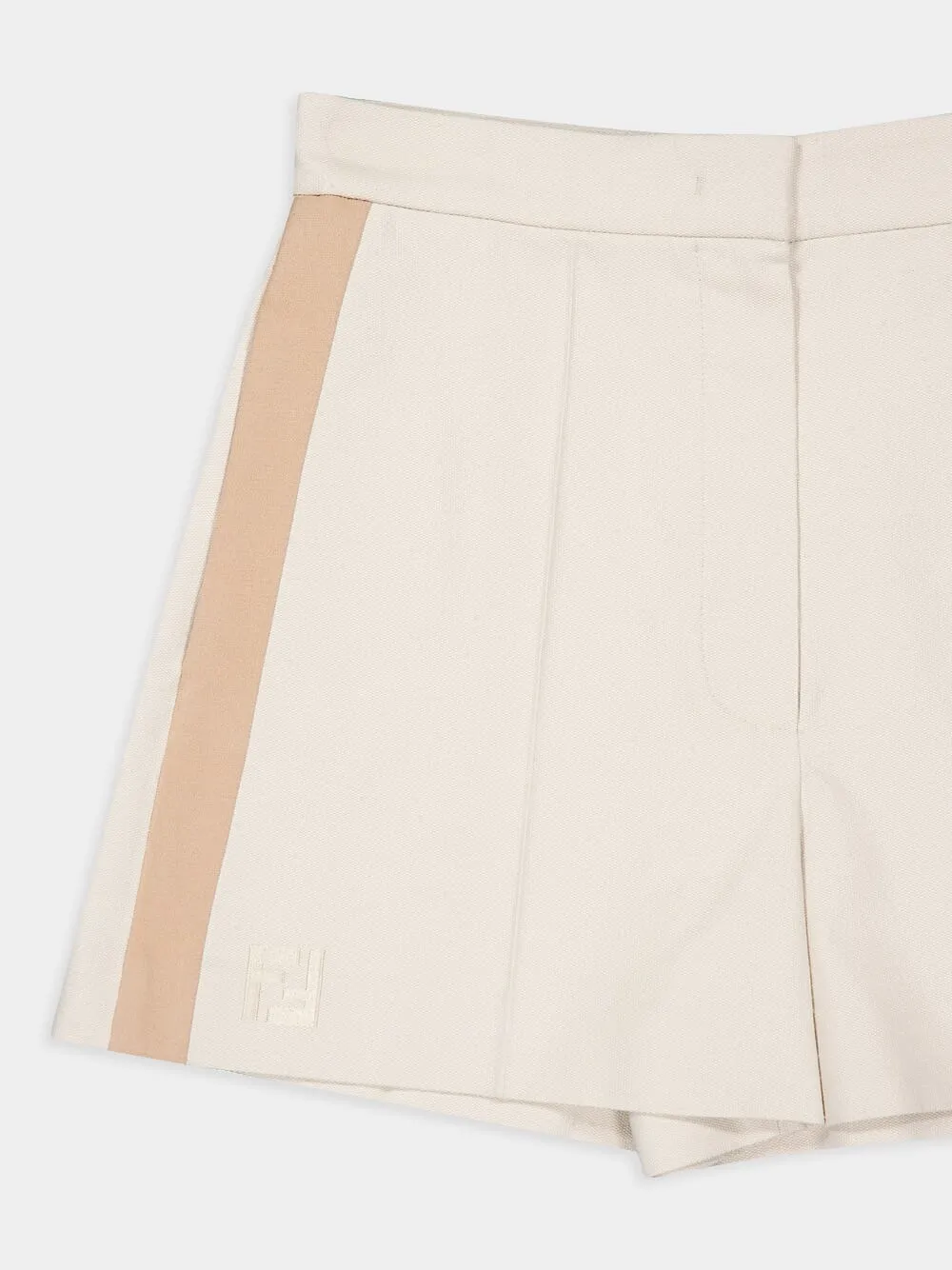 Beige Cotton High-Waisted Shorts
