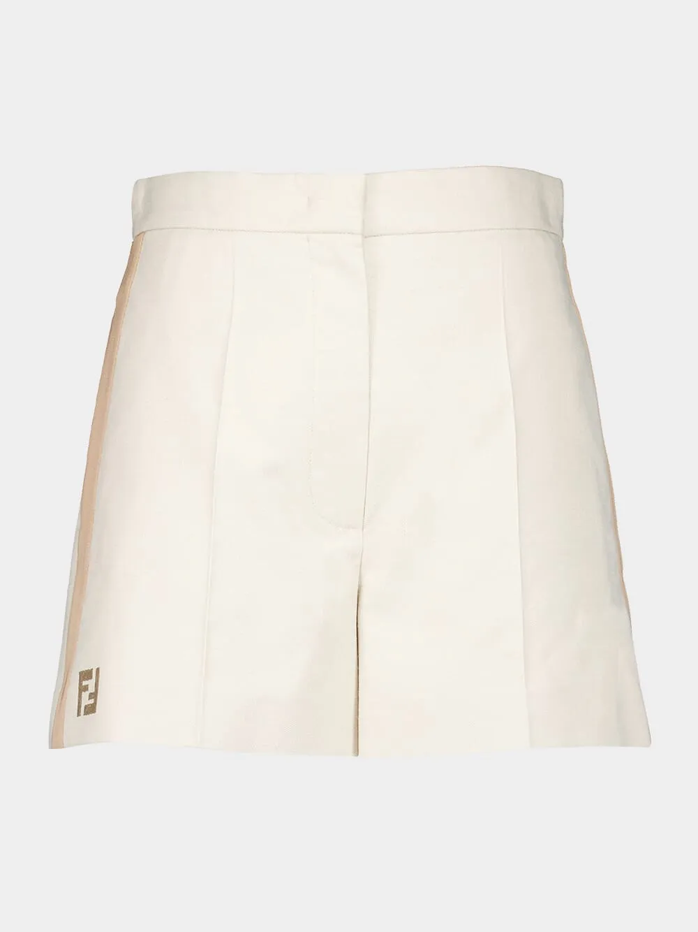 Beige Cotton High-Waisted Shorts