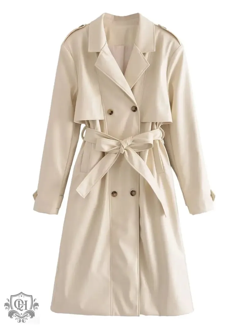 Belted Faux Leather Trench Coat