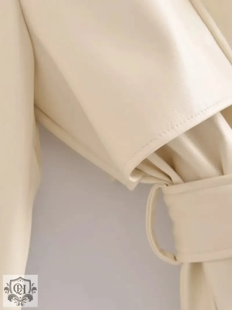 Belted Faux Leather Trench Coat