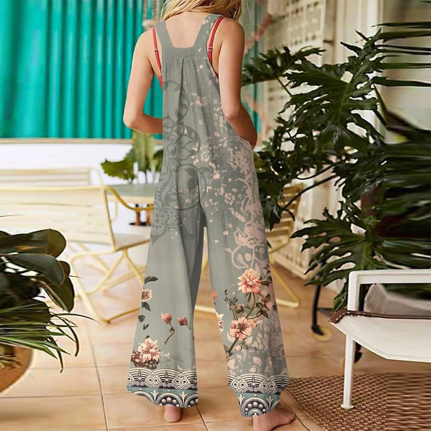 Bohemian Rompers 2025 Summer Plus Size Loose Floral Boho Printed Hippie Cotton Linen Bib Baggy Overalls Jumpsuits
