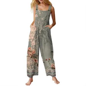 Bohemian Rompers 2025 Summer Plus Size Loose Floral Boho Printed Hippie Cotton Linen Bib Baggy Overalls Jumpsuits