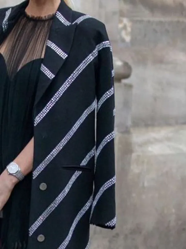Buttoned Pockets Striped Long Sleeves Loose Notched Collar Trench Coats Outerwear