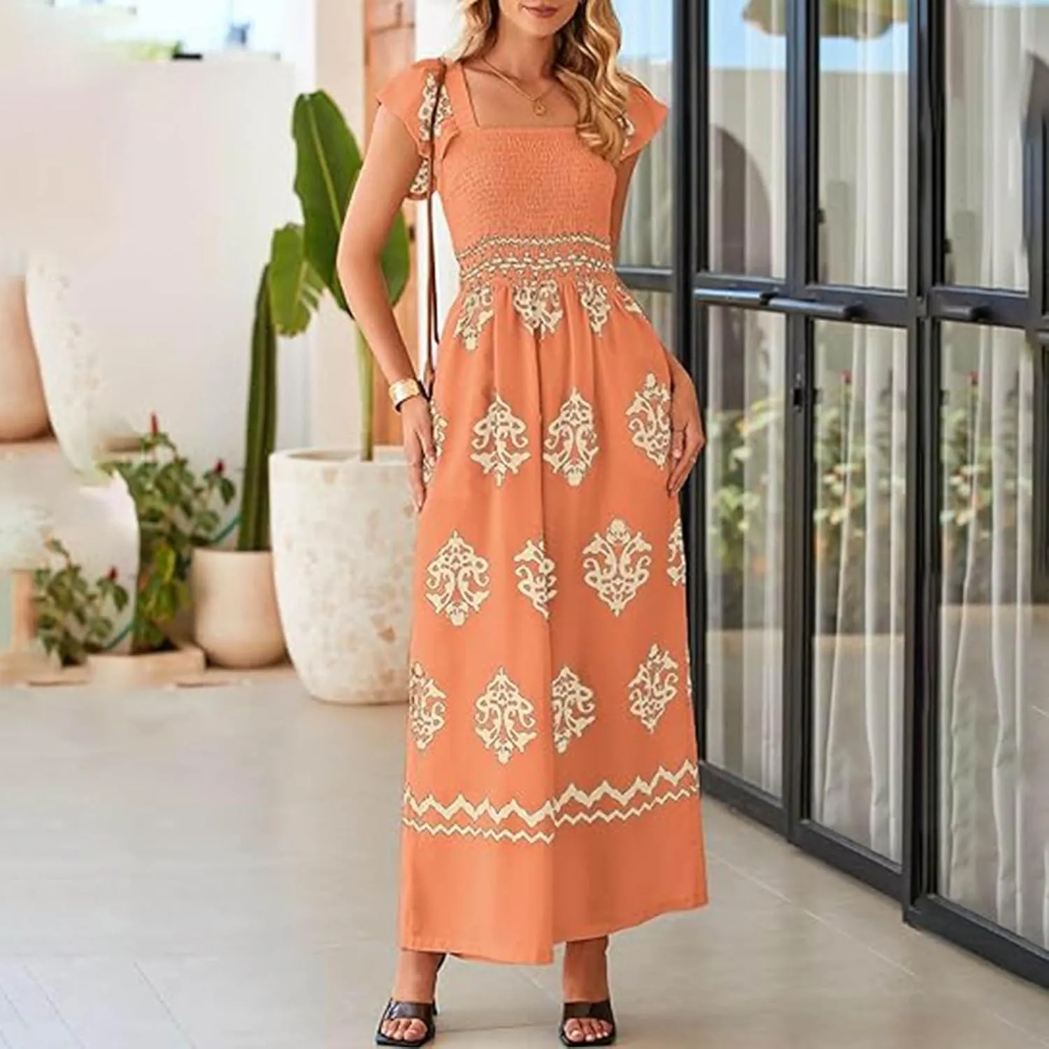 Casual Jumpsuits for Women 2025 Summer One Piece Sleeveless Print Wide Leg Rompers Beach Loose Overalls with Pockets