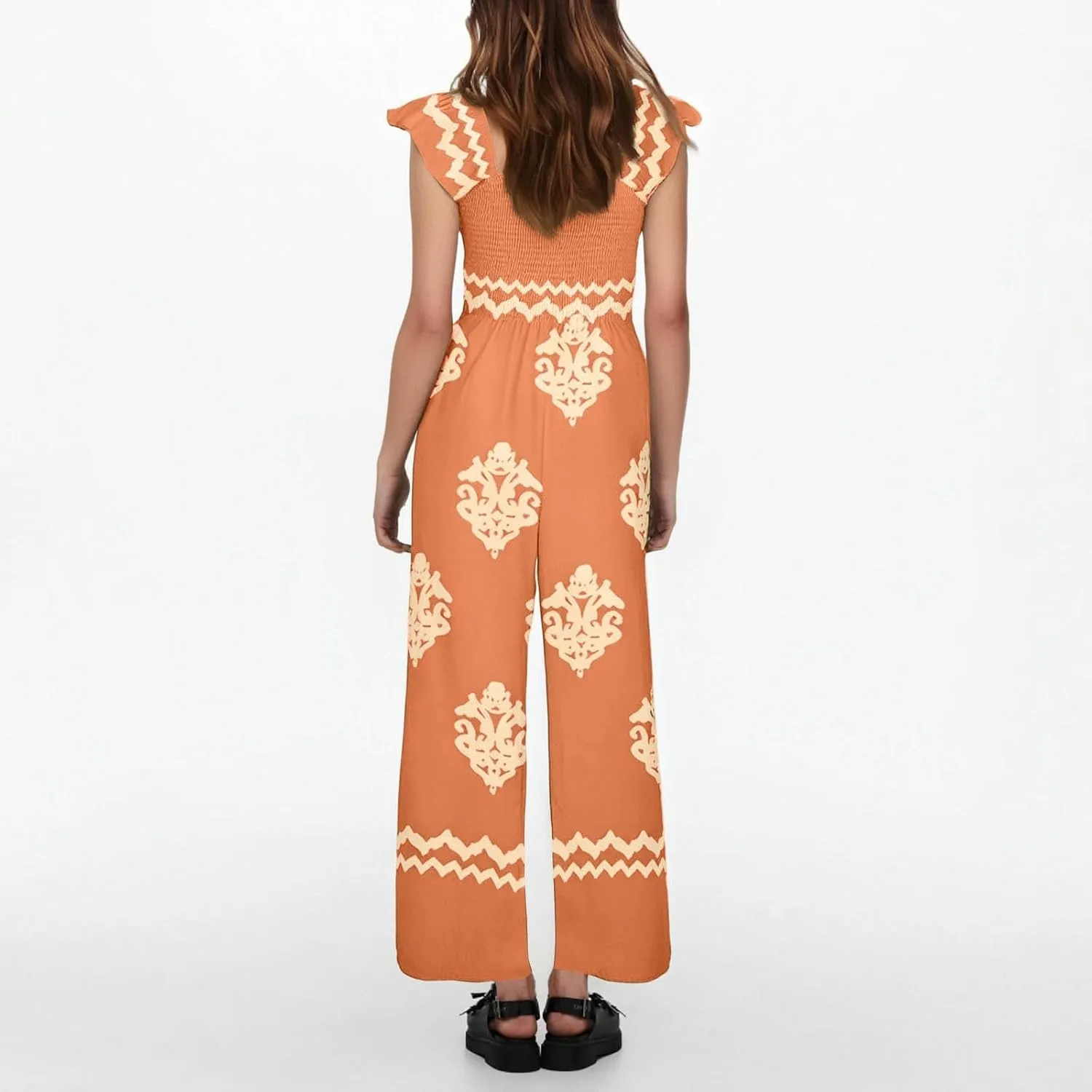 Casual Jumpsuits for Women 2025 Summer One Piece Sleeveless Print Wide Leg Rompers Beach Loose Overalls with Pockets