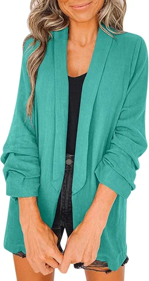 Collarless Blazer Jackets for Women Causal Ladies Blazer Buttonn Dressy Fashion Suit Loose Fit Herringbone Coat