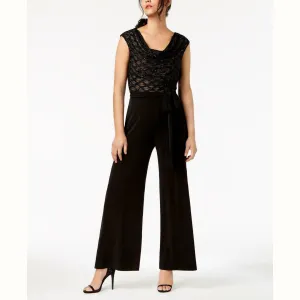 Connected Glitter Illusion Wide-Leg Jumpsuit, Size 10