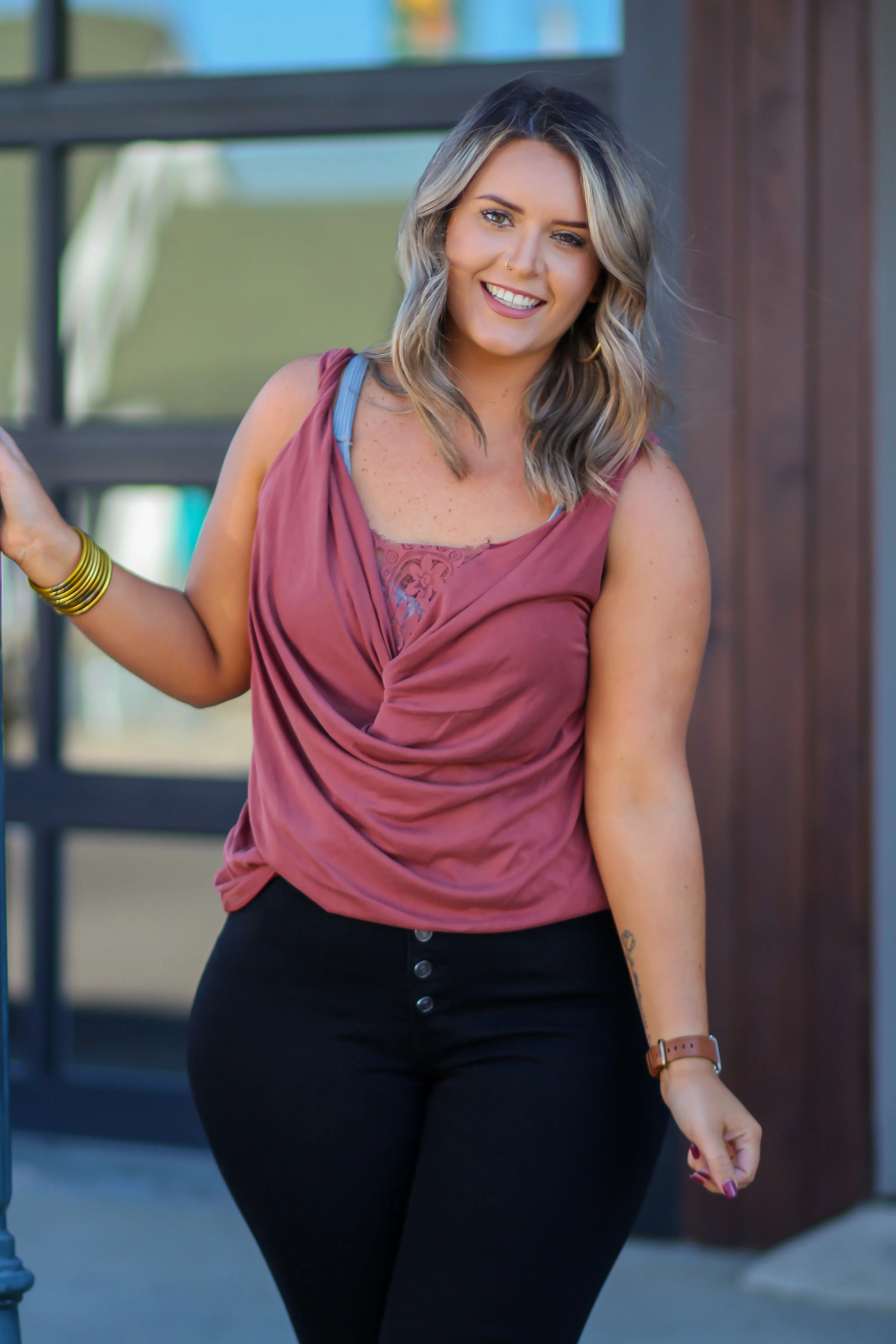 Draped Lace Detail Tank in Several Colors