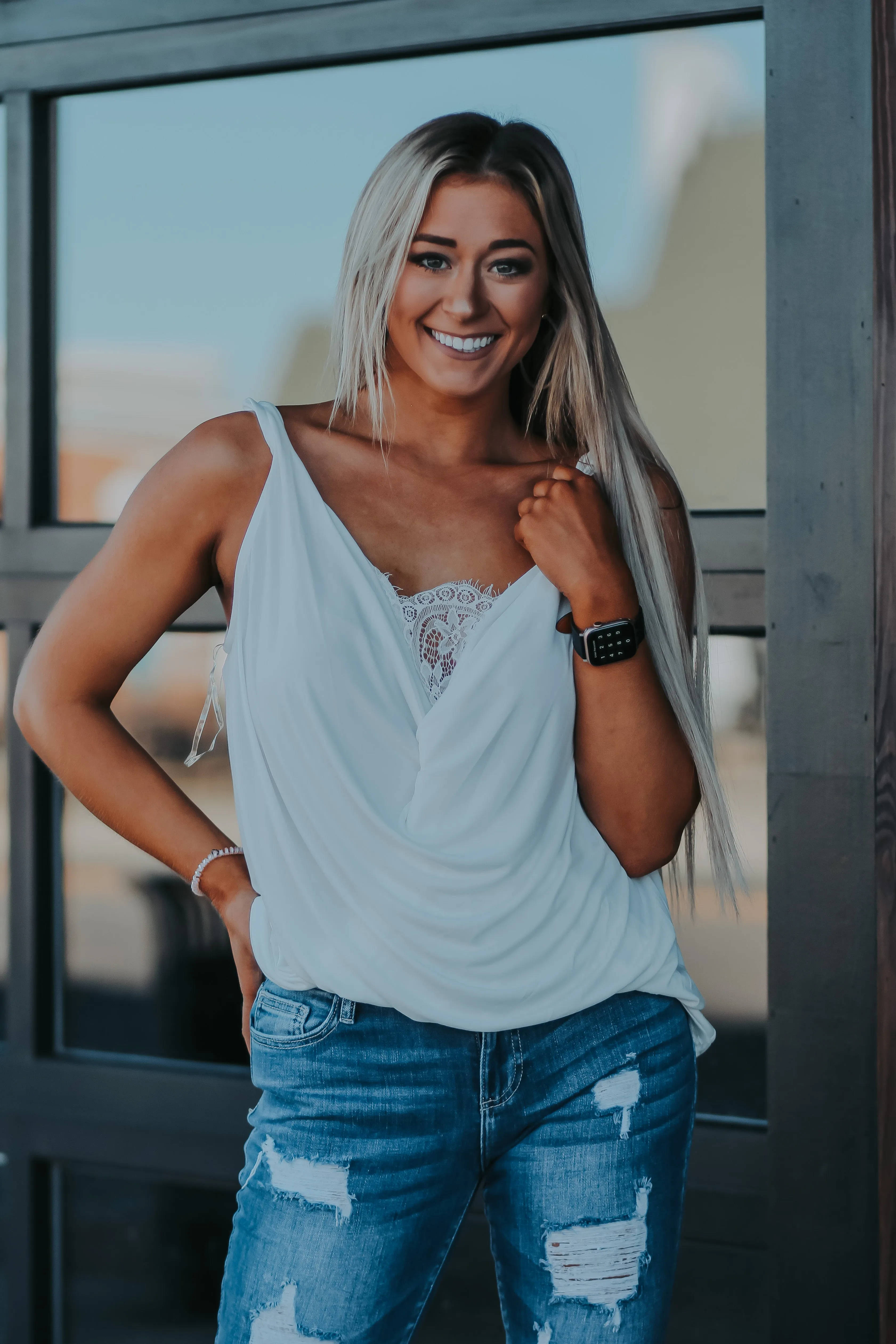 Draped Lace Detail Tank in Several Colors