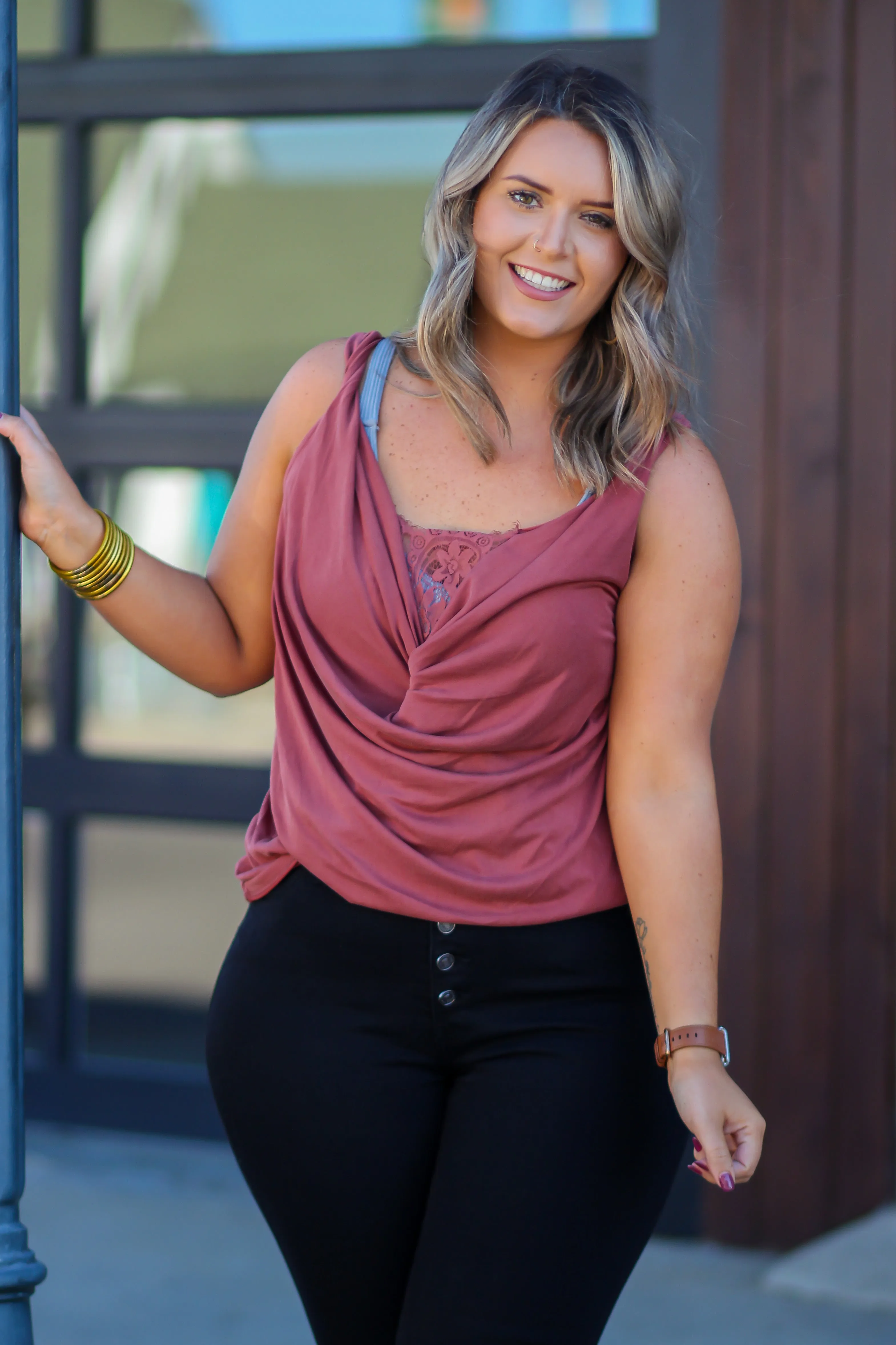 Draped Lace Detail Tank in Several Colors