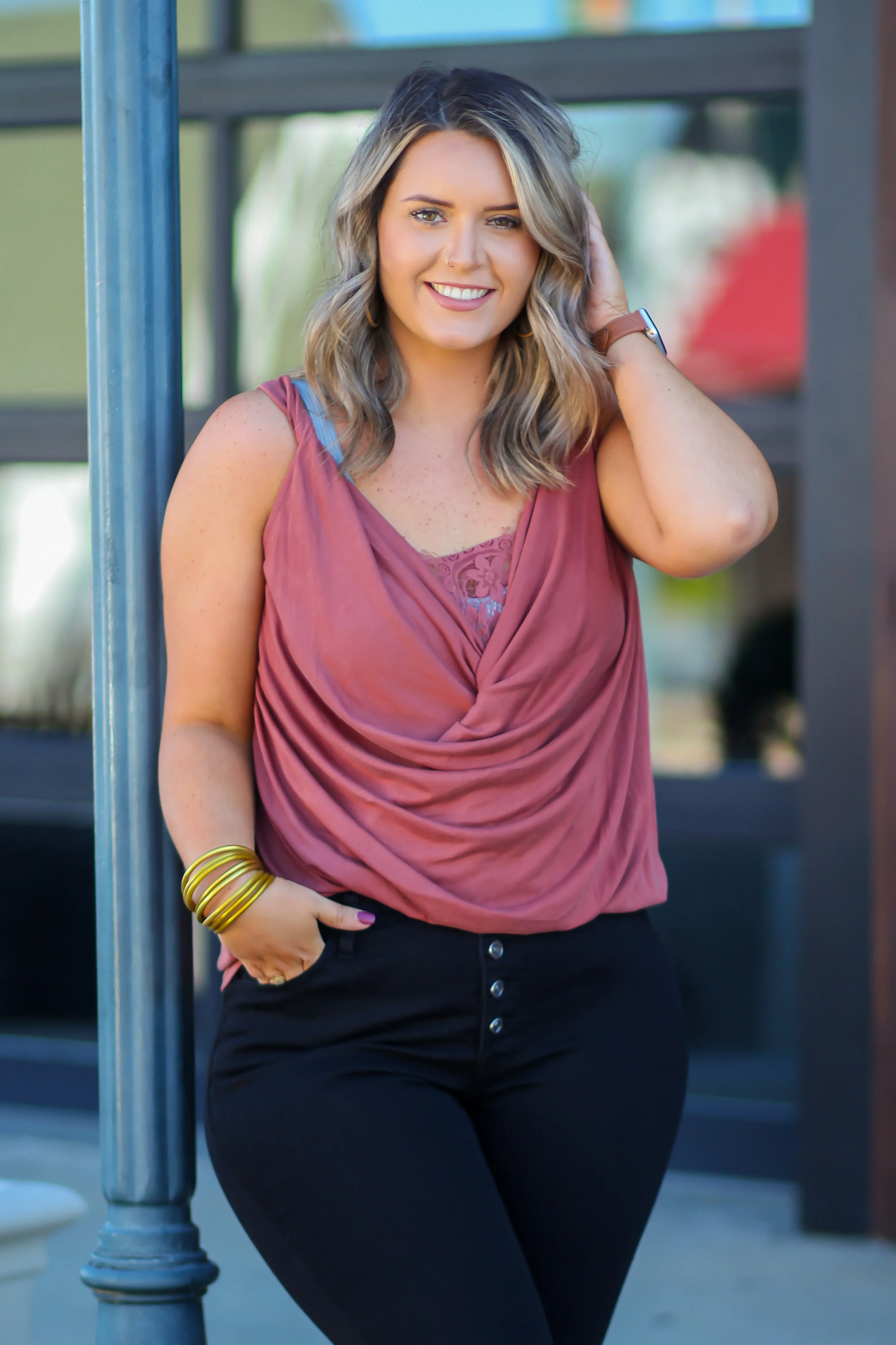 Draped Lace Detail Tank in Several Colors