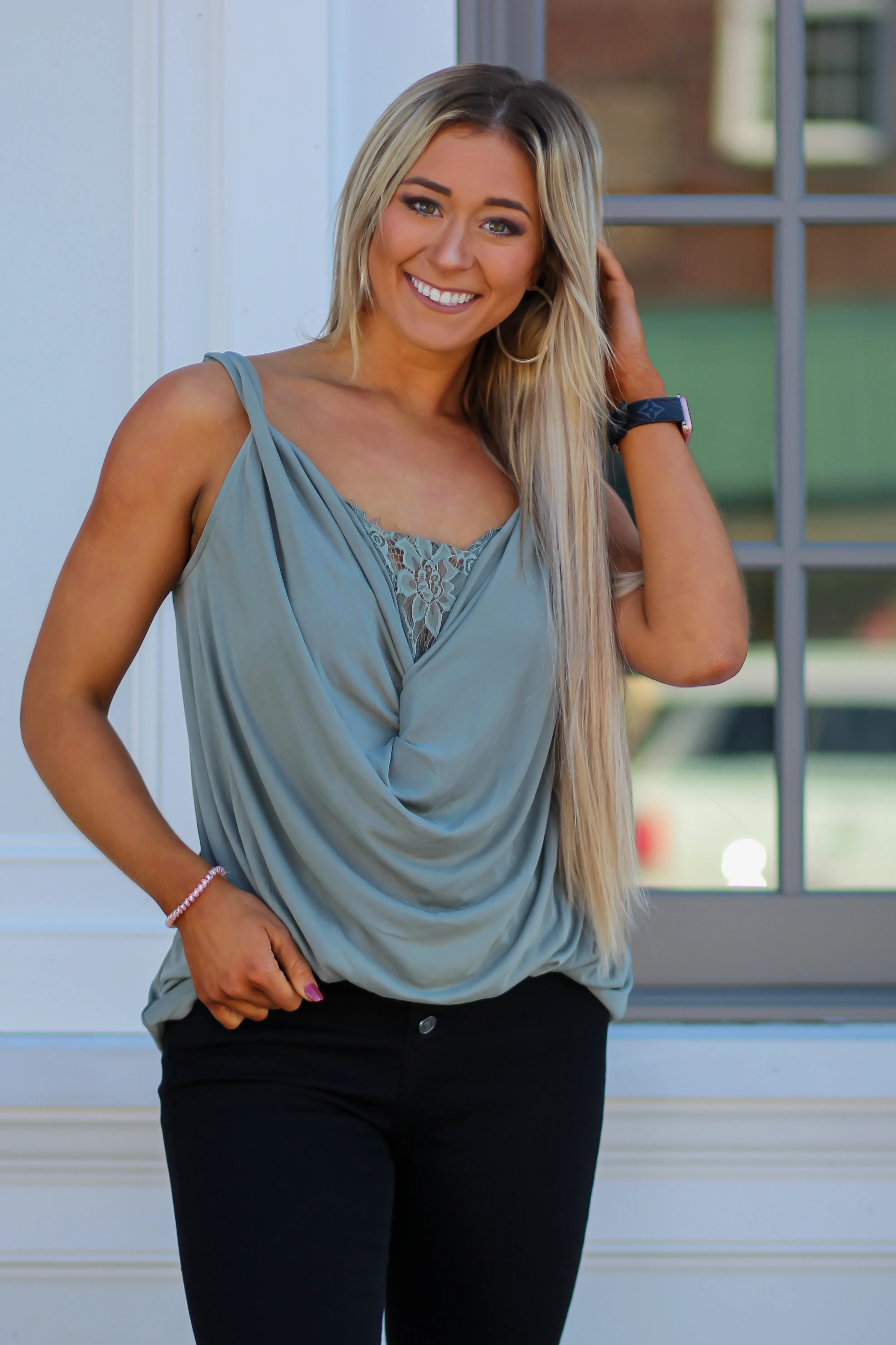 Draped Lace Detail Tank in Several Colors