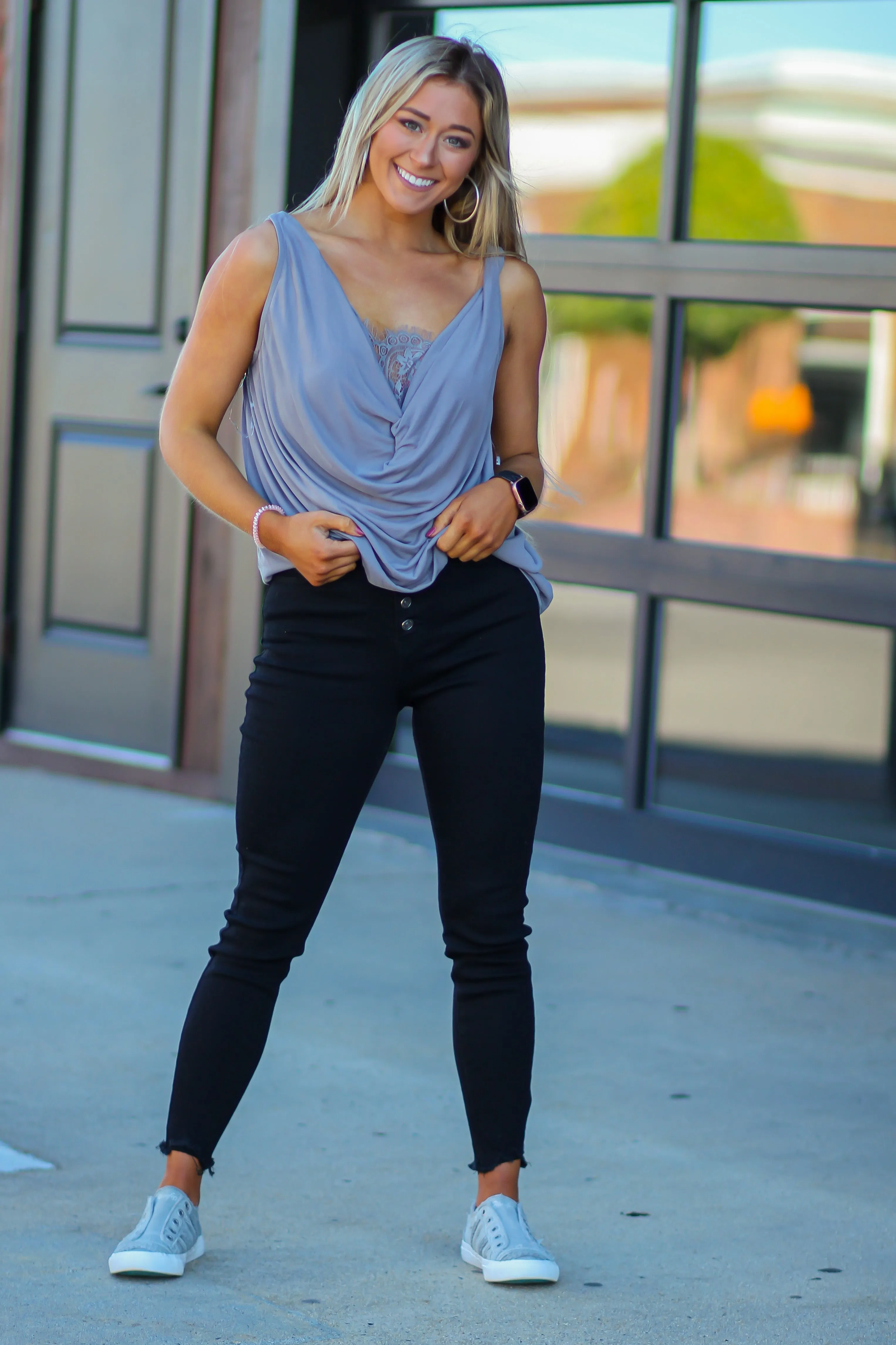 Draped Lace Detail Tank in Several Colors