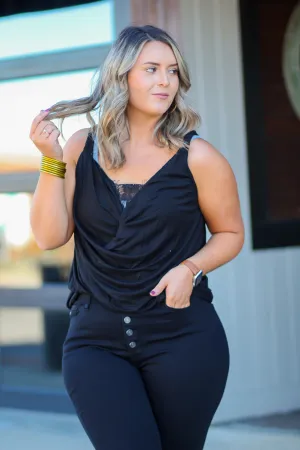 Draped Lace Detail Tank in Several Colors