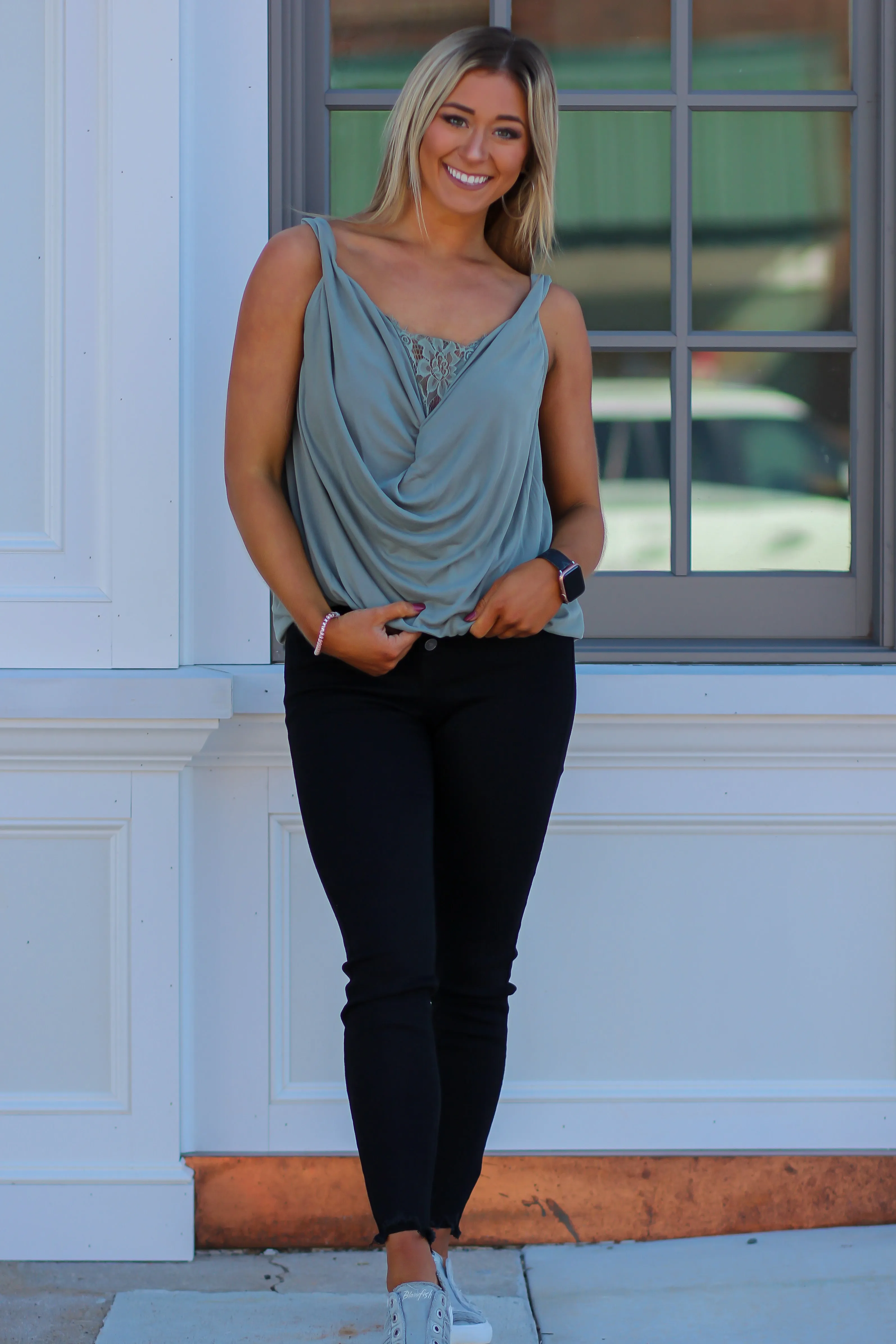 Draped Lace Detail Tank in Several Colors