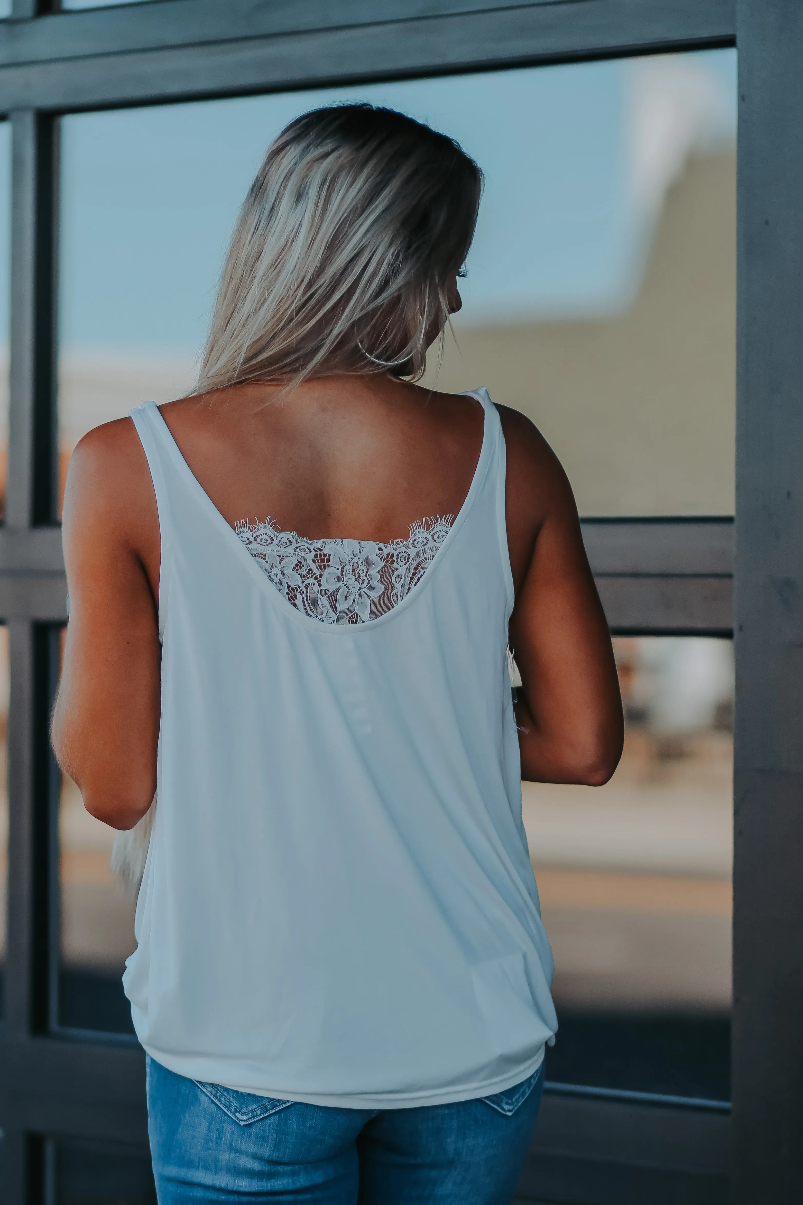 Draped Lace Detail Tank in Several Colors