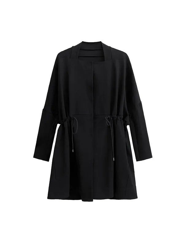 Drawstring Solid Color Long Sleeves Loose Square-Neck Trench Coats Outerwear