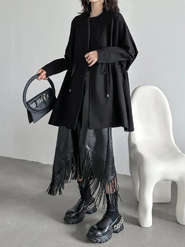 Drawstring Solid Color Long Sleeves Loose Square-Neck Trench Coats Outerwear