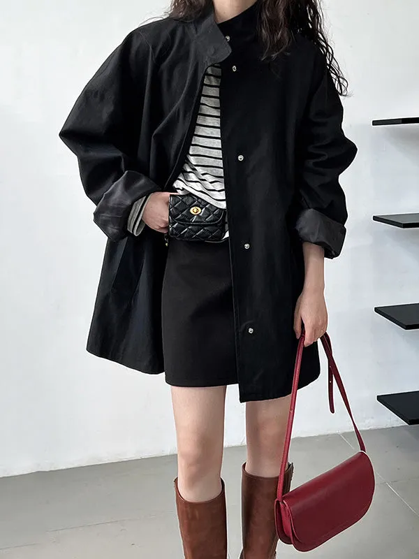 Flytonn-Winter Outfits Christmas Thanksgiving Gift New Year's Eve Outwear Long Sleeves Loose Pockets Solid Color Stand Collar Outerwear Trench Coats