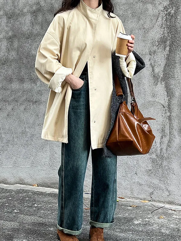 Flytonn-Winter Outfits Christmas Thanksgiving Gift New Year's Eve Outwear Long Sleeves Loose Pockets Solid Color Stand Collar Outerwear Trench Coats