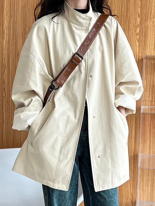 Flytonn-Winter Outfits Christmas Thanksgiving Gift New Year's Eve Outwear Long Sleeves Loose Pockets Solid Color Stand Collar Outerwear Trench Coats