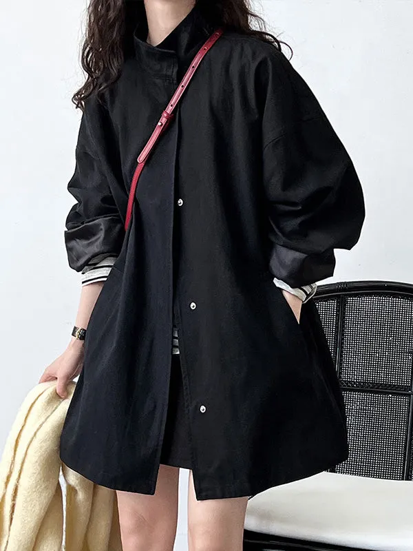 Flytonn-Winter Outfits Christmas Thanksgiving Gift New Year's Eve Outwear Long Sleeves Loose Pockets Solid Color Stand Collar Outerwear Trench Coats