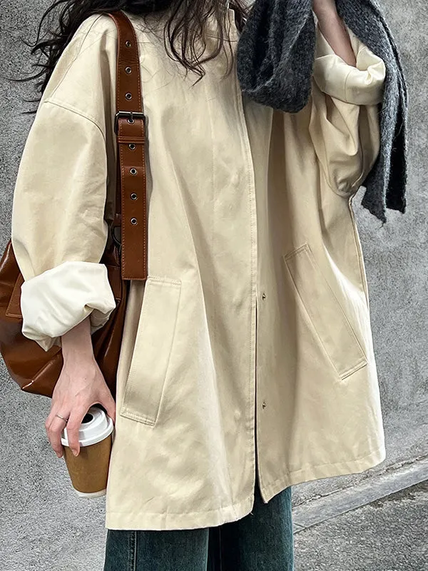 Flytonn-Winter Outfits Christmas Thanksgiving Gift New Year's Eve Outwear Long Sleeves Loose Pockets Solid Color Stand Collar Outerwear Trench Coats