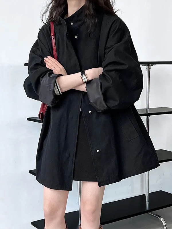 Flytonn-Winter Outfits Christmas Thanksgiving Gift New Year's Eve Outwear Long Sleeves Loose Pockets Solid Color Stand Collar Outerwear Trench Coats