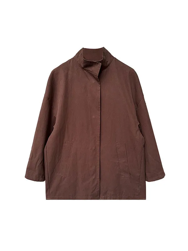 Flytonn-Winter Outfits Christmas Thanksgiving Gift New Year's Eve Outwear Long Sleeves Loose Pockets Solid Color Stand Collar Outerwear Trench Coats