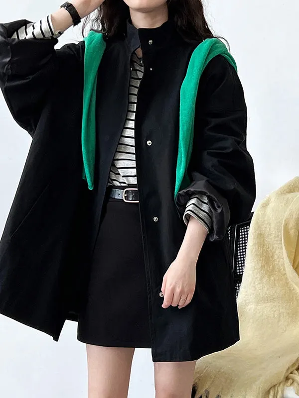 Flytonn-Winter Outfits Christmas Thanksgiving Gift New Year's Eve Outwear Long Sleeves Loose Pockets Solid Color Stand Collar Outerwear Trench Coats