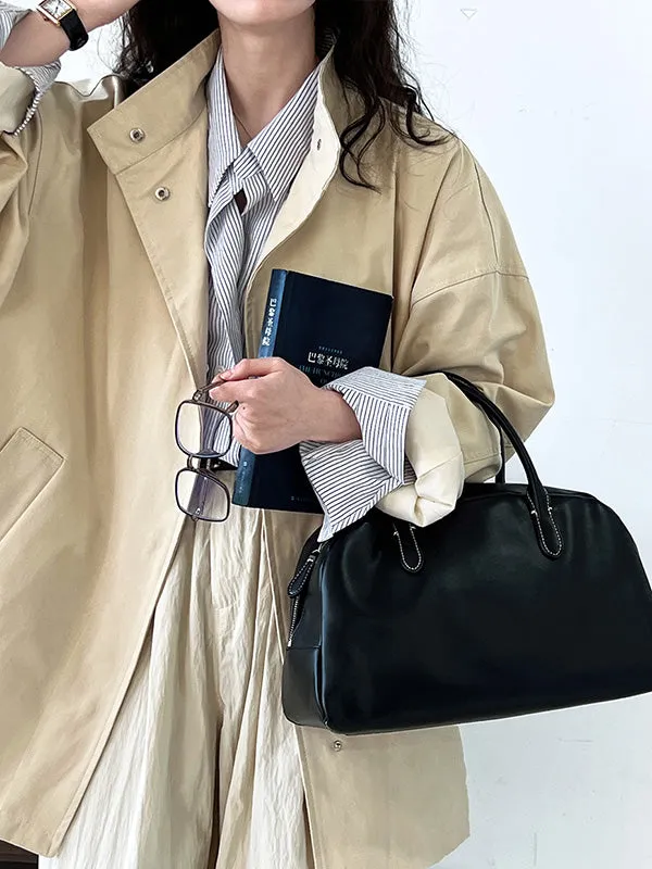 Flytonn-Winter Outfits Christmas Thanksgiving Gift New Year's Eve Outwear Long Sleeves Loose Pockets Solid Color Stand Collar Outerwear Trench Coats