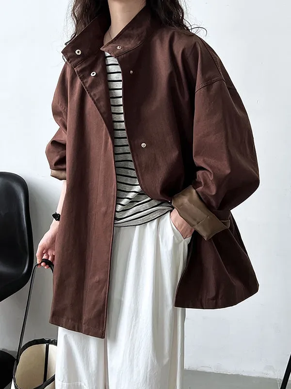Flytonn-Winter Outfits Christmas Thanksgiving Gift New Year's Eve Outwear Long Sleeves Loose Pockets Solid Color Stand Collar Outerwear Trench Coats