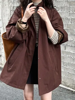 Flytonn-Winter Outfits Christmas Thanksgiving Gift New Year's Eve Outwear Long Sleeves Loose Pockets Solid Color Stand Collar Outerwear Trench Coats