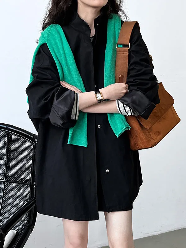 Flytonn-Winter Outfits Christmas Thanksgiving Gift New Year's Eve Outwear Long Sleeves Loose Pockets Solid Color Stand Collar Outerwear Trench Coats