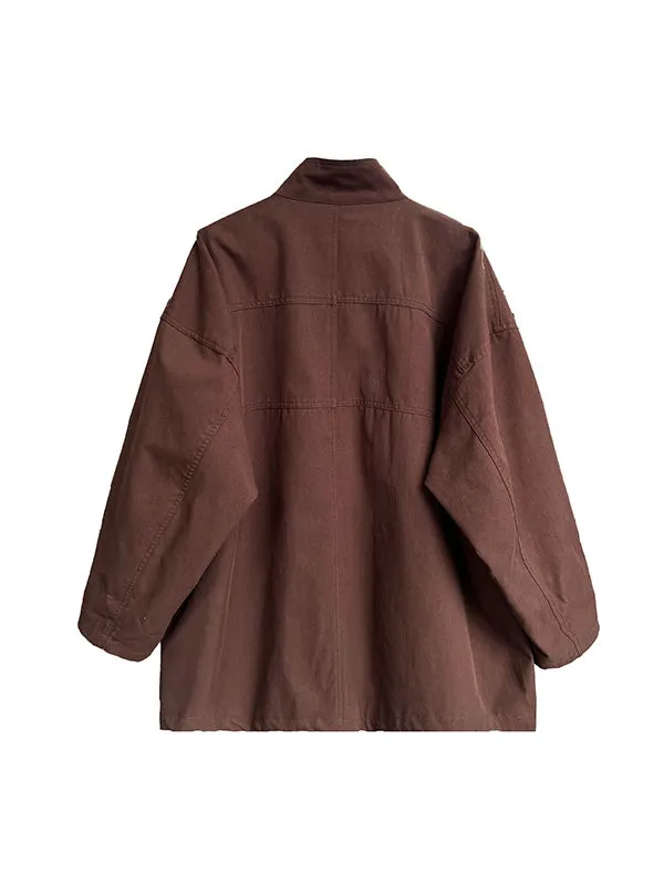 Flytonn-Winter Outfits Christmas Thanksgiving Gift New Year's Eve Outwear Long Sleeves Loose Pockets Solid Color Stand Collar Outerwear Trench Coats