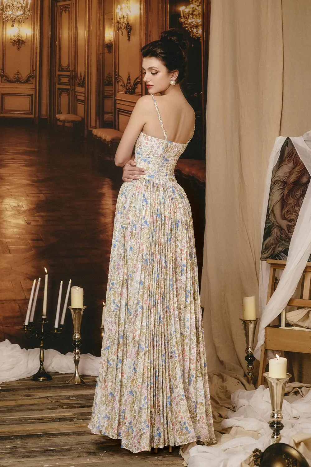 Kiss Me Pleated Sleeveless Silk Floor Length Dress