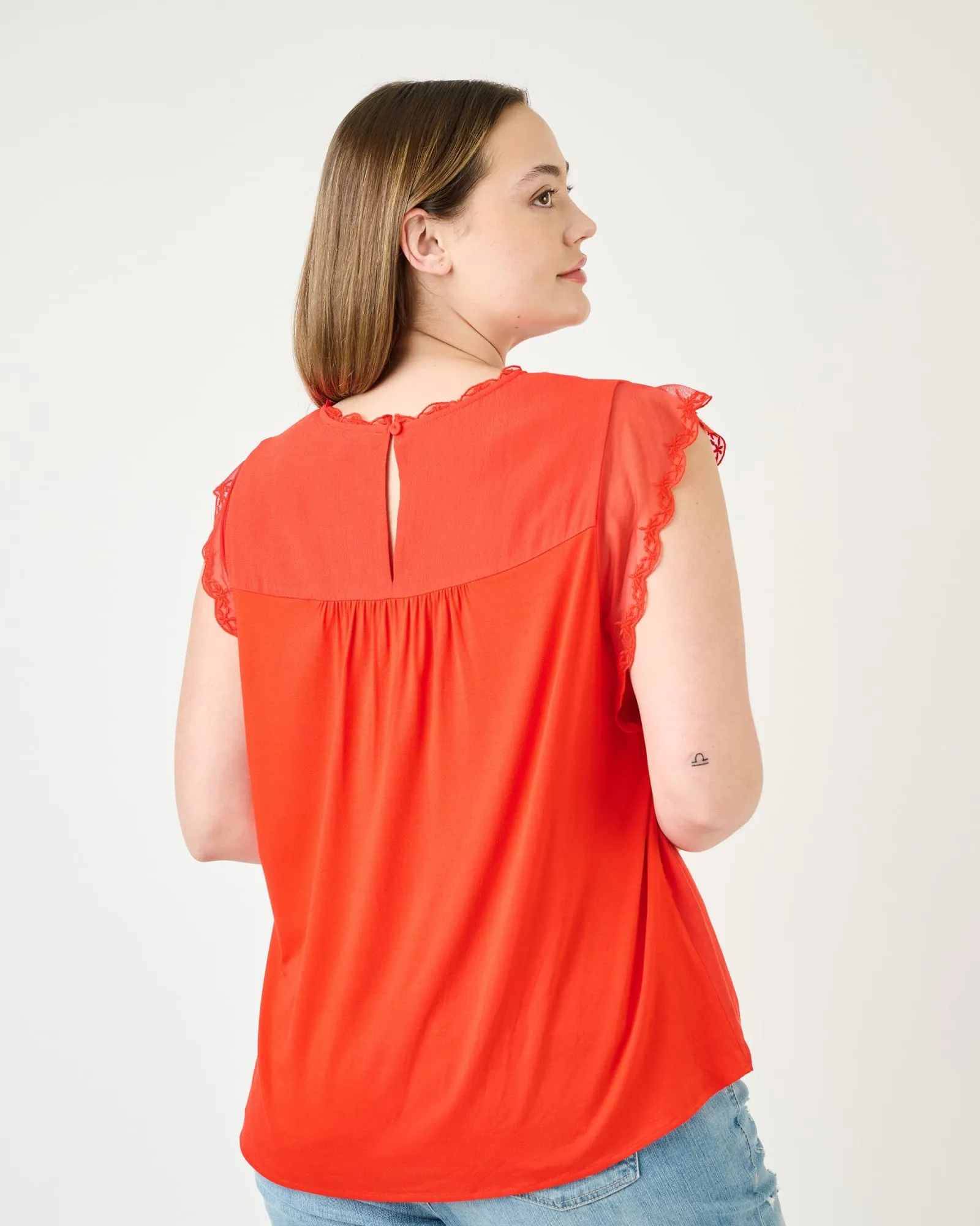 Lucille Sleeveless Top with Embroidered Lace | HOT TOMATO