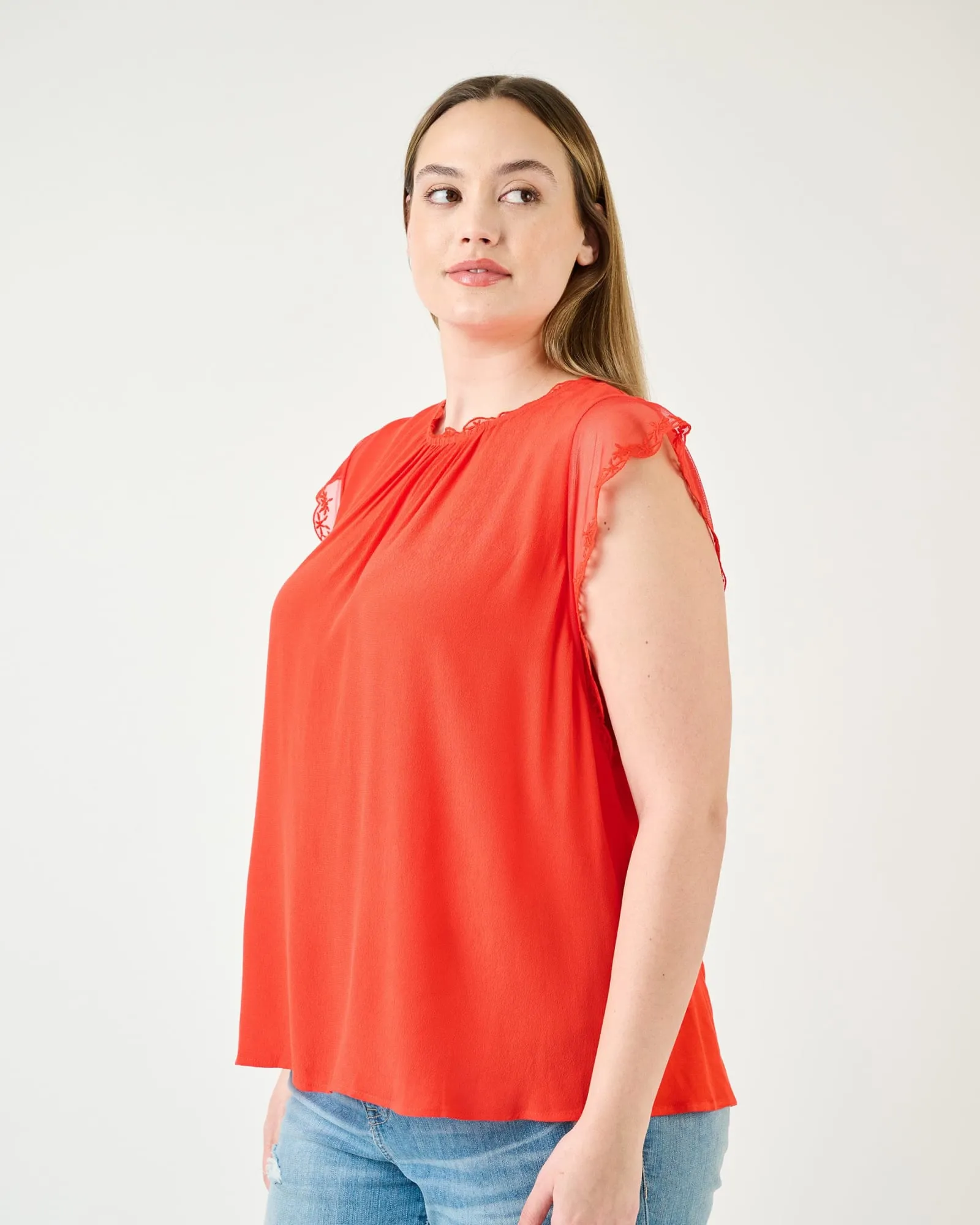 Lucille Sleeveless Top with Embroidered Lace | HOT TOMATO