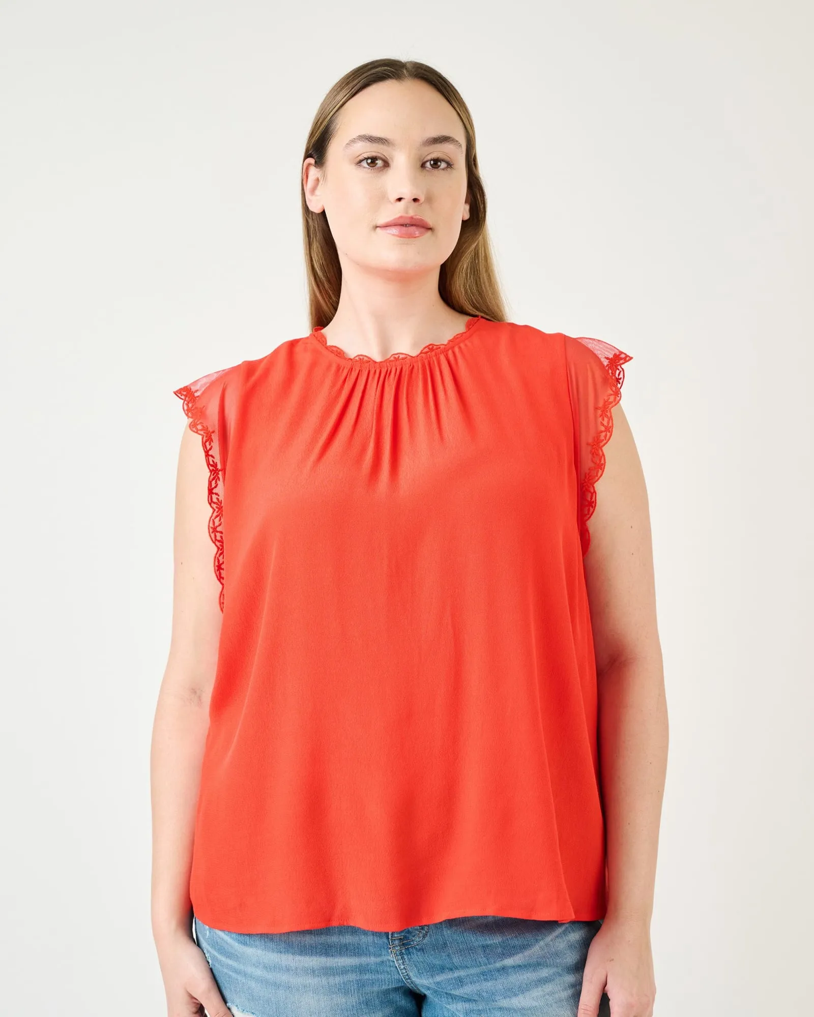 Lucille Sleeveless Top with Embroidered Lace | HOT TOMATO
