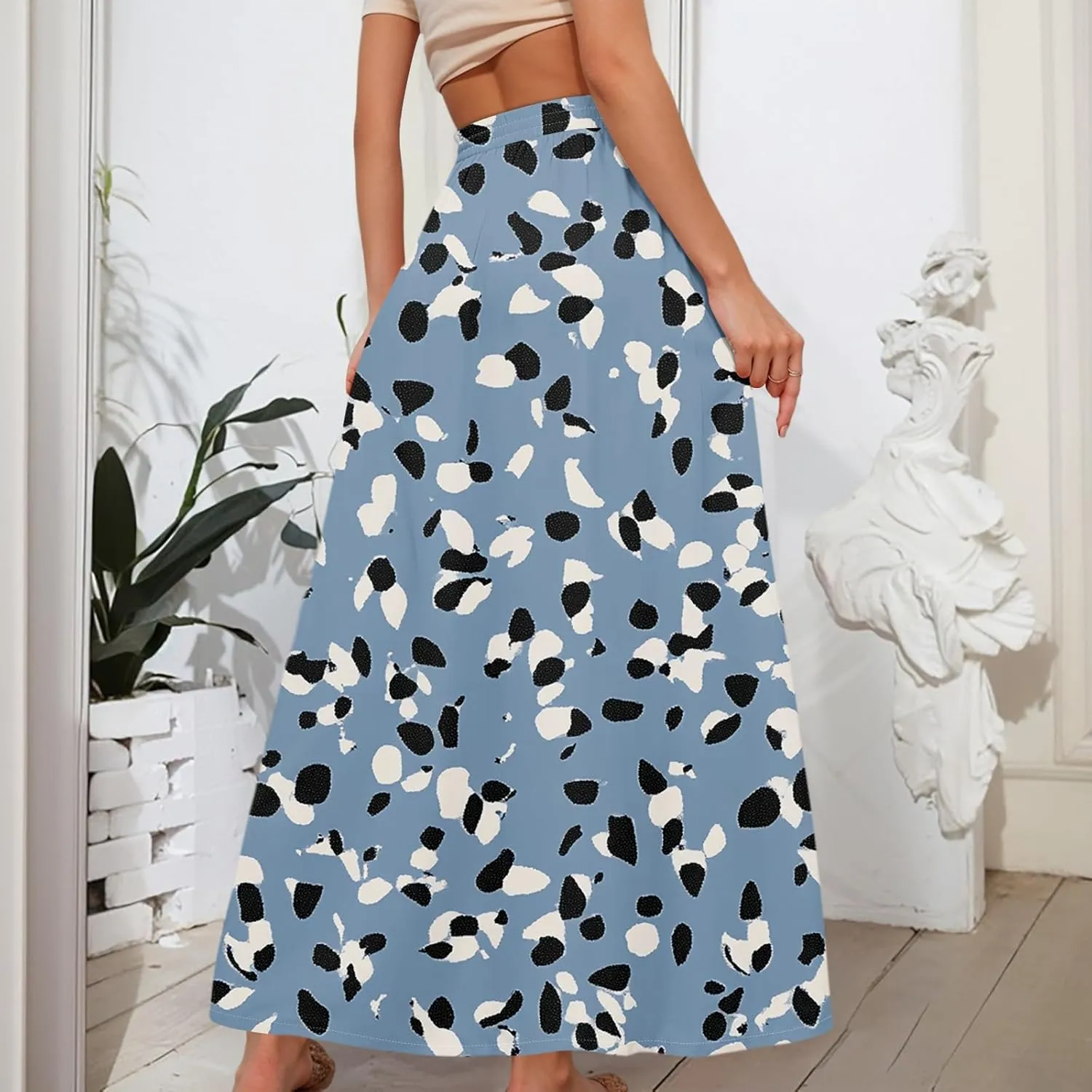Maxi Floral Flare Skirts for Women 2025 Boho High Elastic Waist Long Flowy Smocked A Line Skirt Skort with Pockets