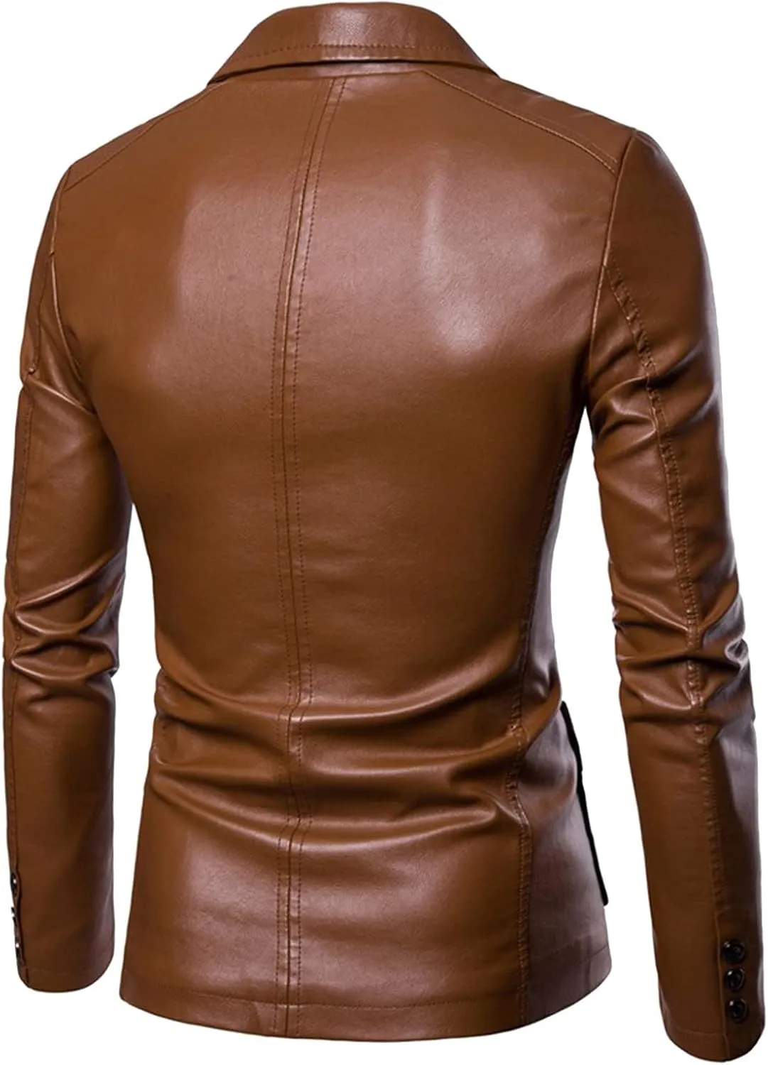 Mens PU Leather Blazer Lapel Collar 2 Buttons Moto Faux Lambskin Sport Coat Jacket Business Casual Dress Suit Coat