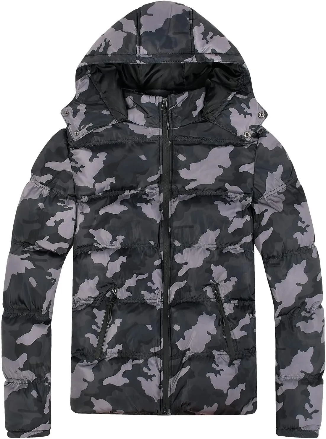 Mens Puffer Jacket with Hood Full Zip Plus Size Lightweight Warm Winter Coat Windproof Insulated Padded Quilted Down Jackets