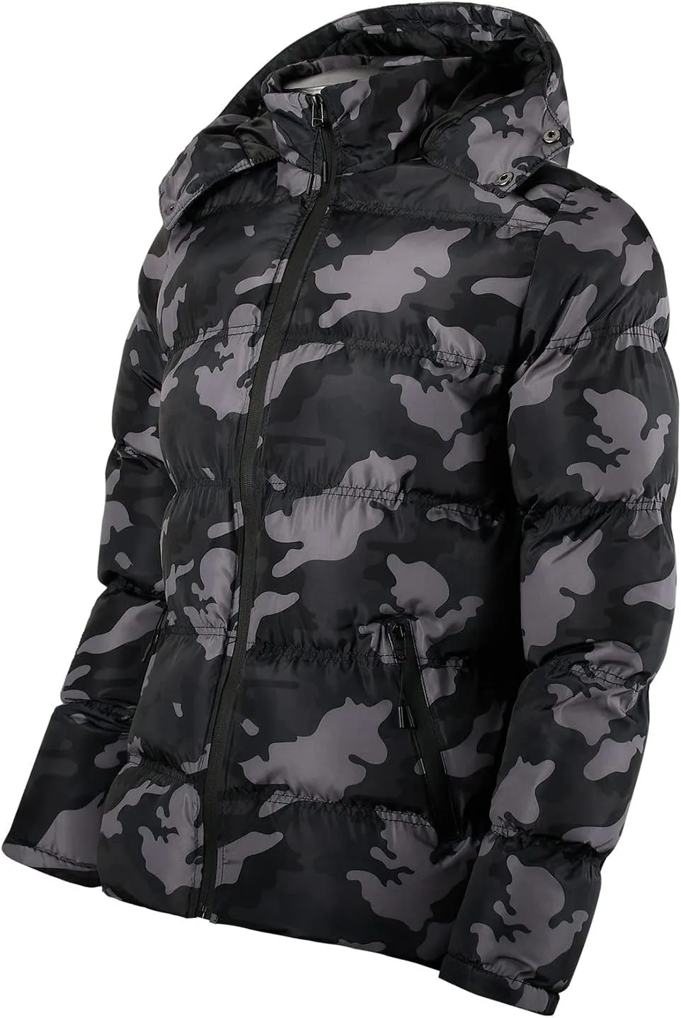 Mens Puffer Jacket with Hood Full Zip Plus Size Lightweight Warm Winter Coat Windproof Insulated Padded Quilted Down Jackets