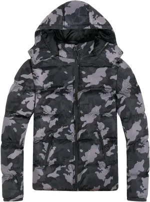 Mens Puffer Jacket with Hood Full Zip Plus Size Lightweight Warm Winter Coat Windproof Insulated Padded Quilted Down Jackets