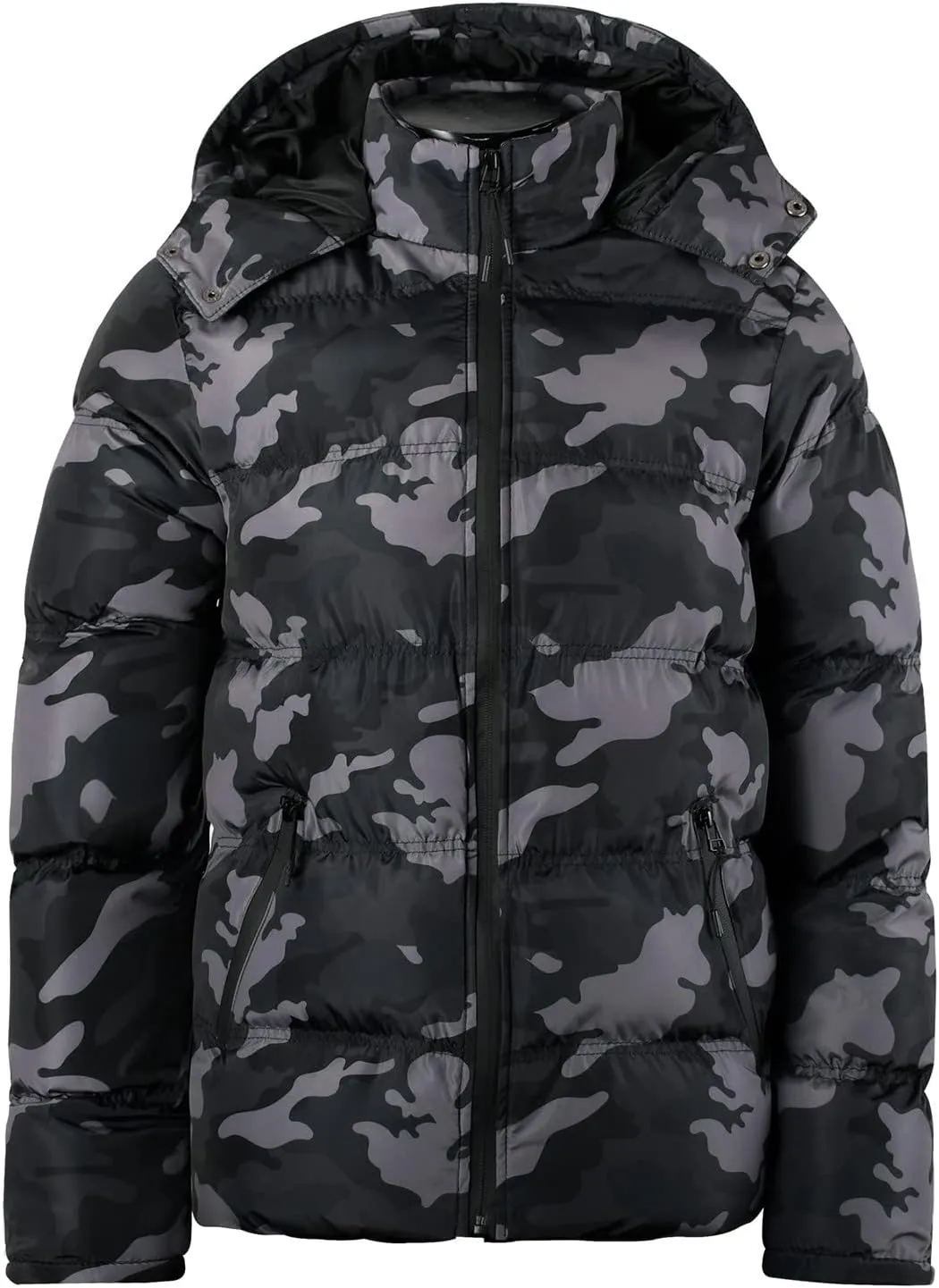 Mens Puffer Jacket with Hood Full Zip Plus Size Lightweight Warm Winter Coat Windproof Insulated Padded Quilted Down Jackets