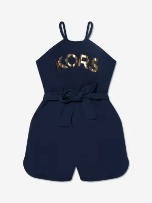 Michael Kors Girls Logo Print Playsuit in Navy