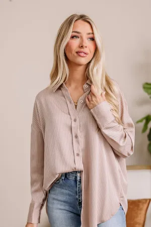 Modern Possibilities Button Up Top | Taupe