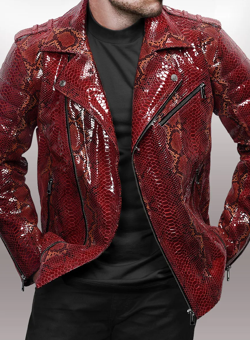 Opulent Bold Red Python Leather Jacket