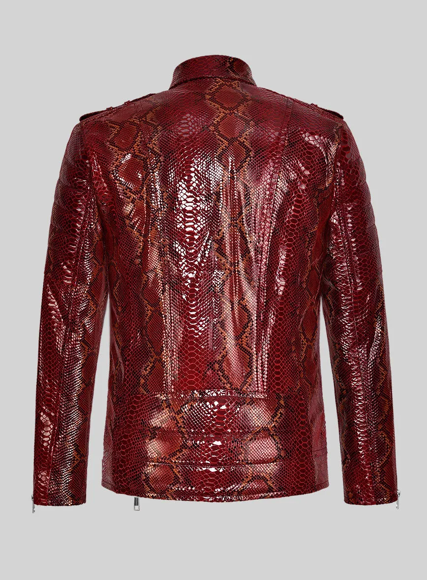 Opulent Bold Red Python Leather Jacket
